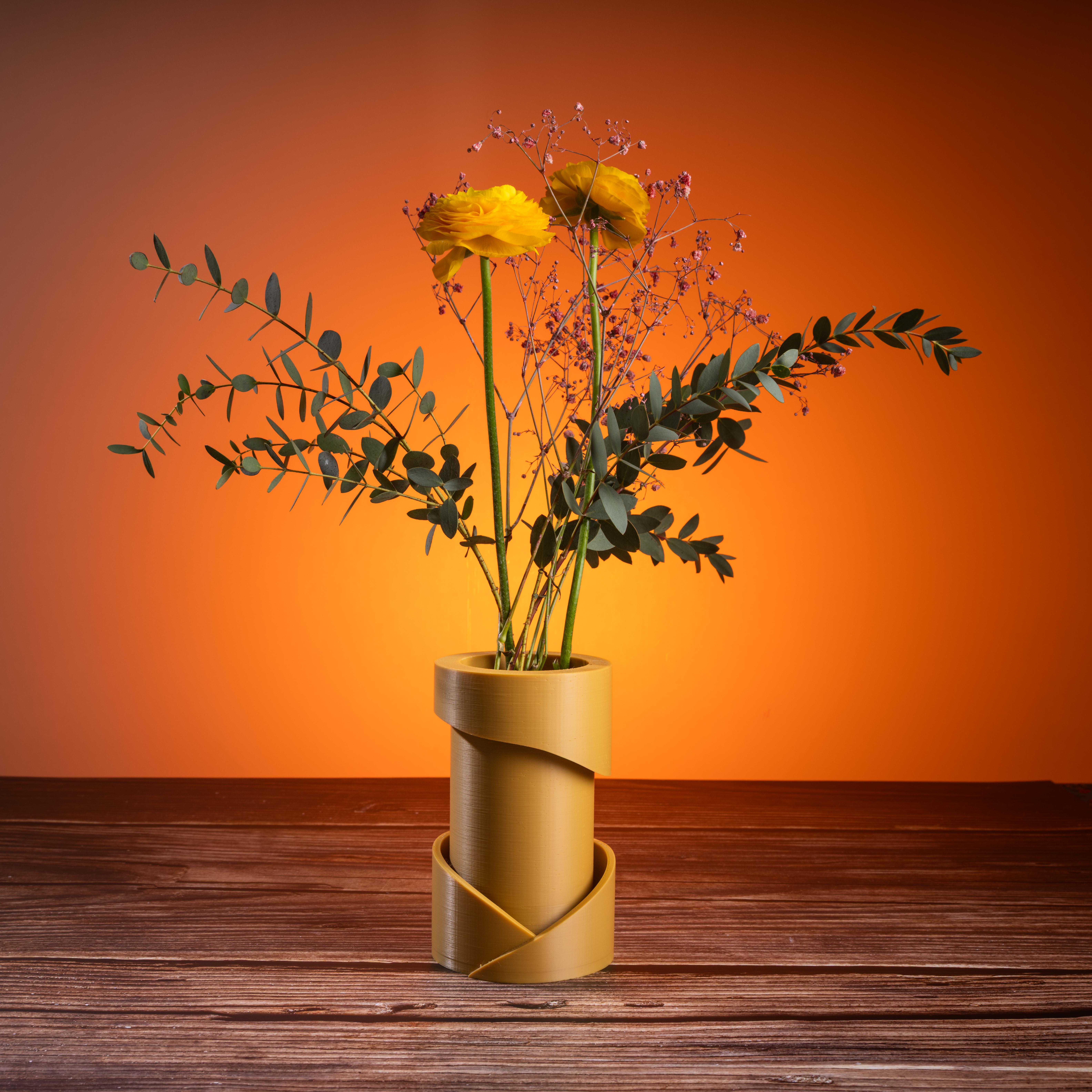 Solaris – Vase design ocre - Décoration en PLA | Impression 3D CreaMod3D - Vue 2